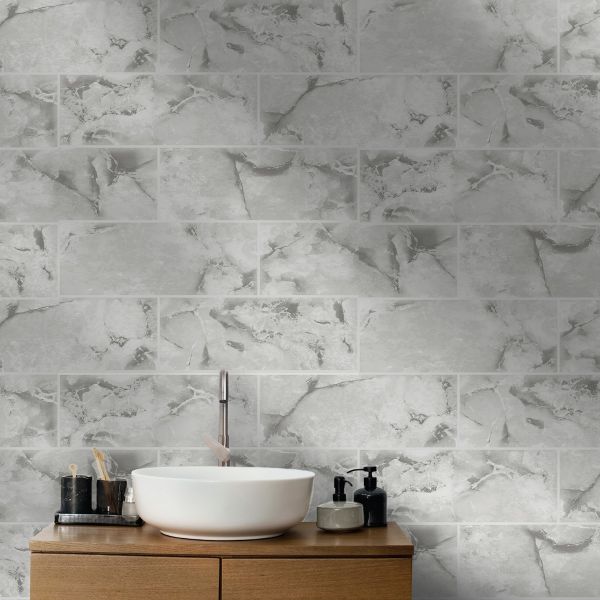 Odeon Marble Tile Wallpaper Dove Holden by Zara Curtains